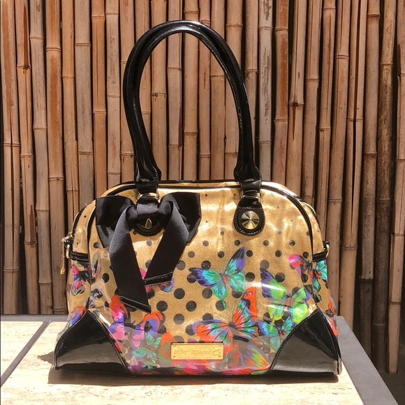 Betsey Johnson Handbags - BETSEY JOHNSON Gold & Black Polkadot Butterfly Bag